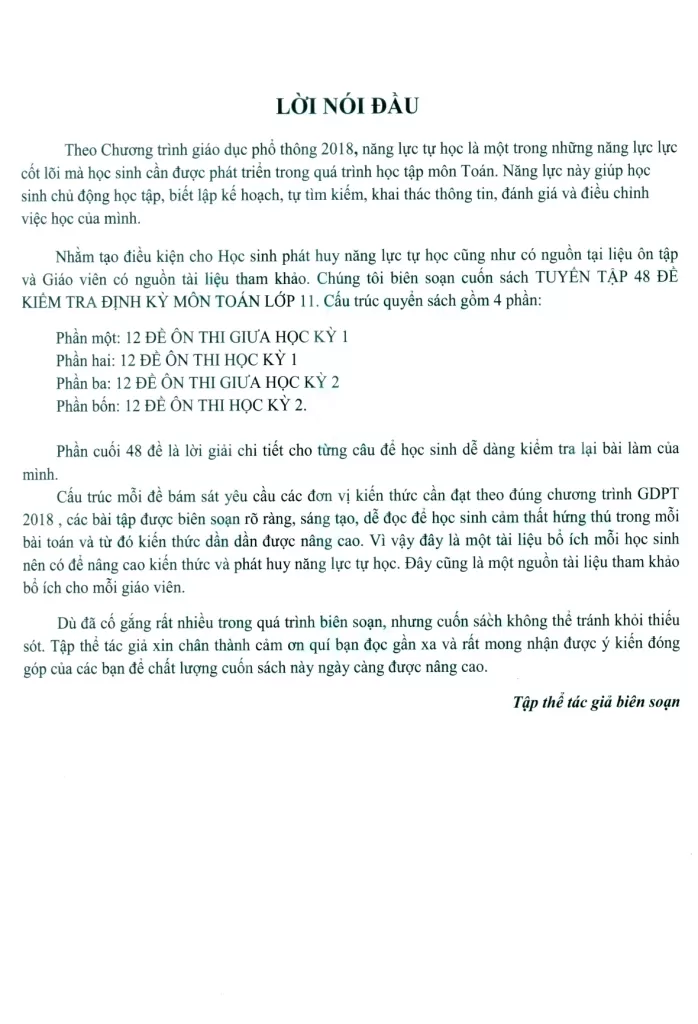 TUYỂN TẬP 48 ĐỀ KIỂM TRA ĐỊNH KỲ TOÁN LỚP 10 (Các đề thi cập nhật mới, sáng tạo và bám sát chương trình; Lời giải chi tiết, lối viết dễ hiểu, dễ đọc…)